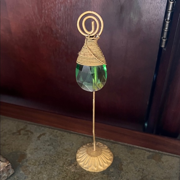 Jerweled Picture Photo Stand Table Gold Spiral Ornament with Green Crystal - Picture 1 of 6